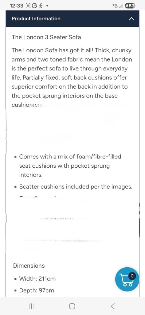 London 3 Seater Fabric Sofa 