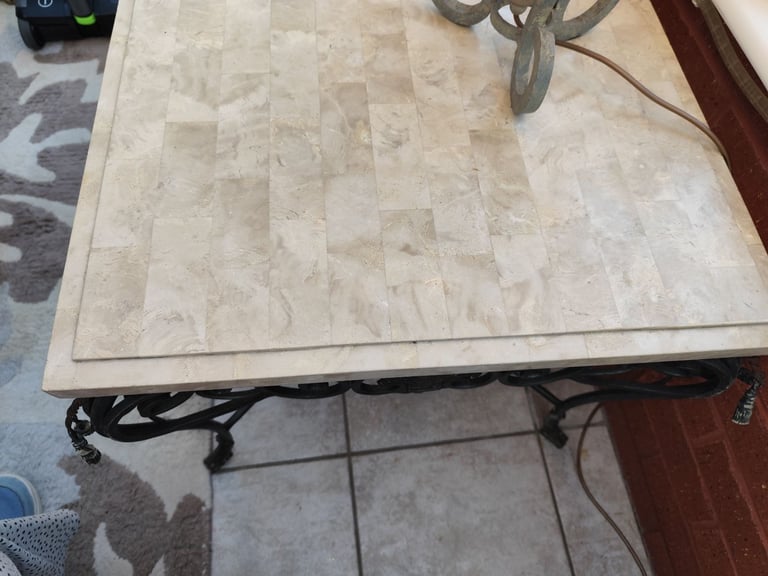 VINTAGE FRENCH MARBLE WROUGHT IRON SIDE TABLE C 1920S HEAVY SOLID