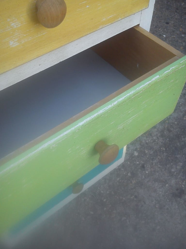 Upcycled, vintage, shabby chic, utility drawers.