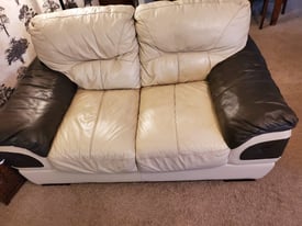 Leather 3 seater, 2 seater and chair.