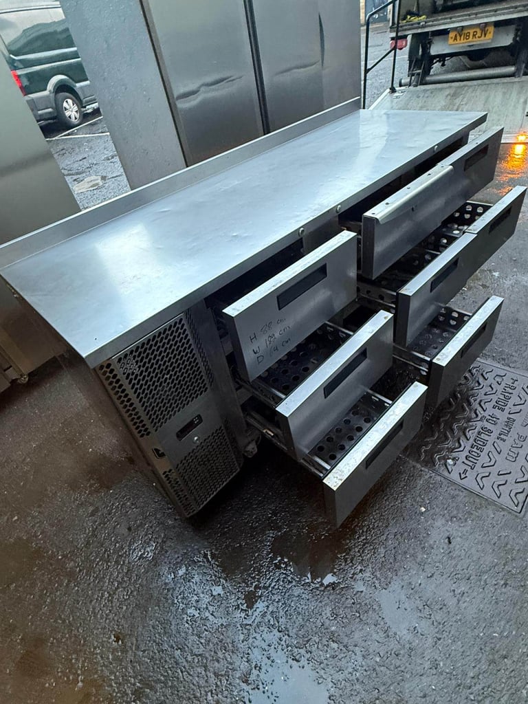 Stainless Steel Undercounter Fridge Table with 6 Drawers — perfect for professional