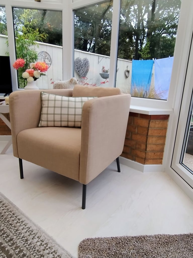 Modern box style chair in a neutral colour 