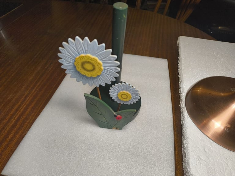 Wooden Kitchen Roll Holder - Green With Daisys And Ladybird