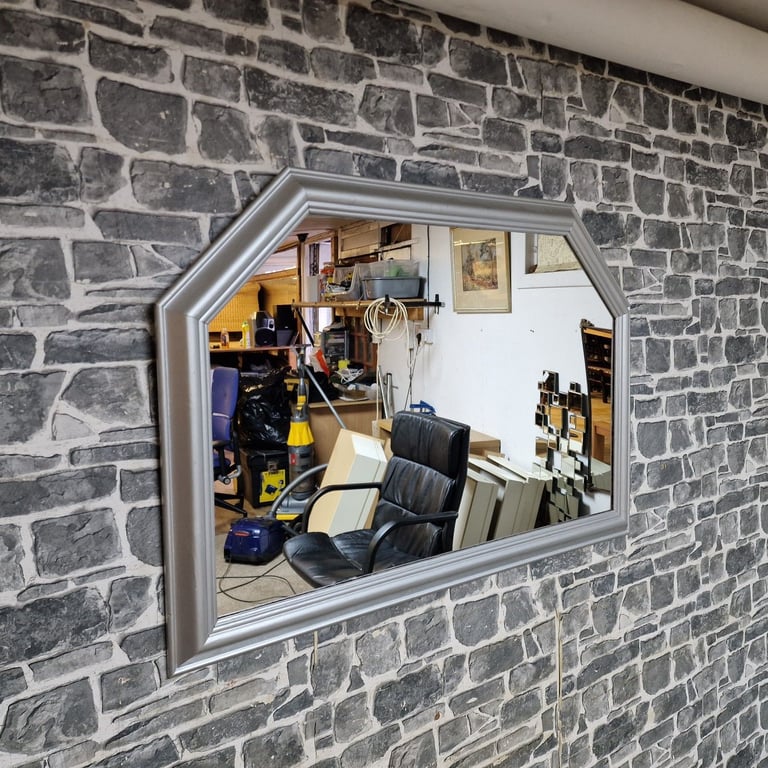 image for Large Silver Wall Mirror with Angled Corners. 98 x 67 cm