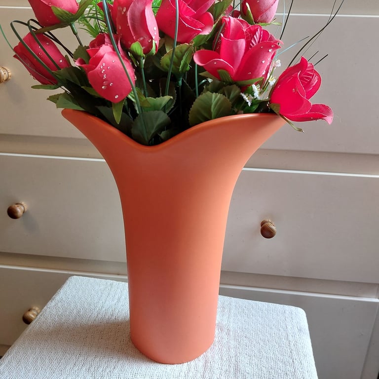 image for Orange Fluted Ceramic Vase 