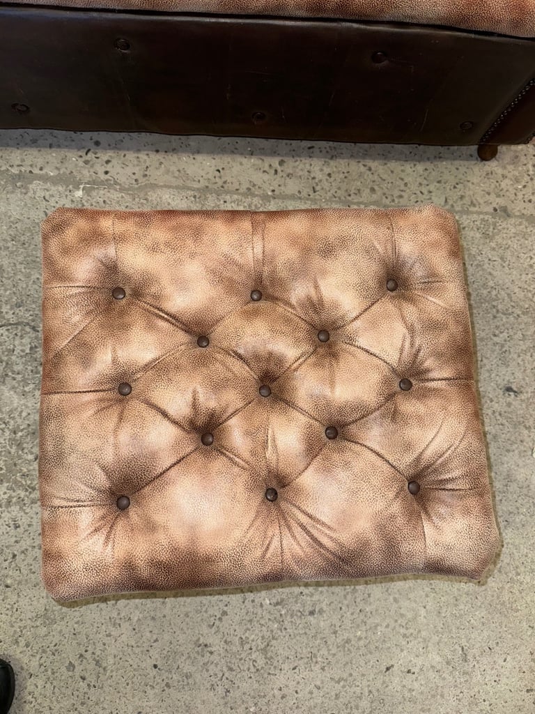 Chesterfield brown leather unique two seater sofa with footstool
