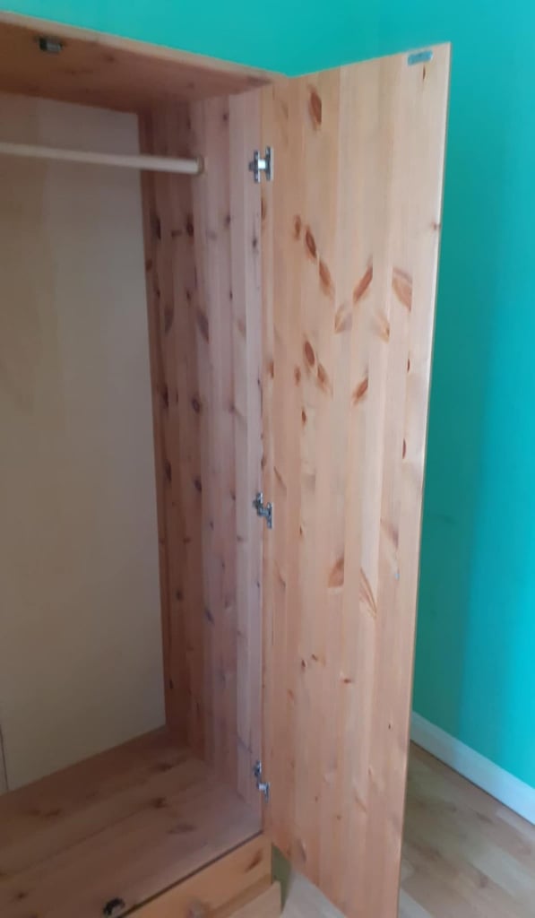 Solid Pine Double Door & Drawer Wardrobe with Mirror