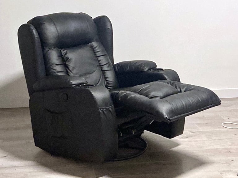 10 IN 1 WINGED LEATHER SWIVEL & ROCKING RECLINER HEATED MASSAGE CHAIR