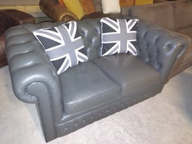Grey Leather Chesterfield sofa settee Deliv Poss