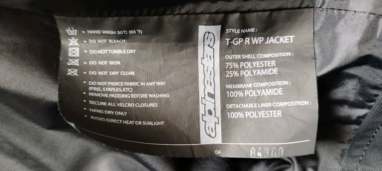 Alpinstars (t-gp r wp) textile motorcycle jacket frousers 