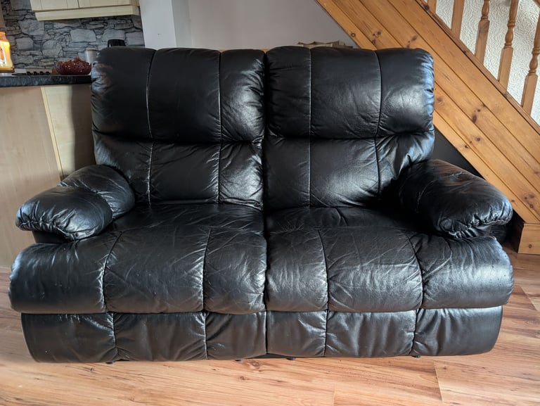 *FREE* Black leather 2 seater recliner sofa and single seat recliner