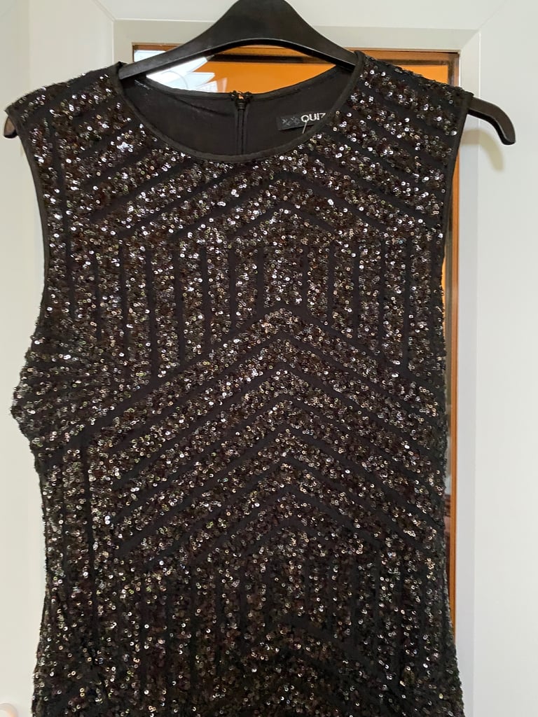 Quiz Beautiful Black Maxi Size GB size 18 Sequins Party/Cruise Evening Dress Like New