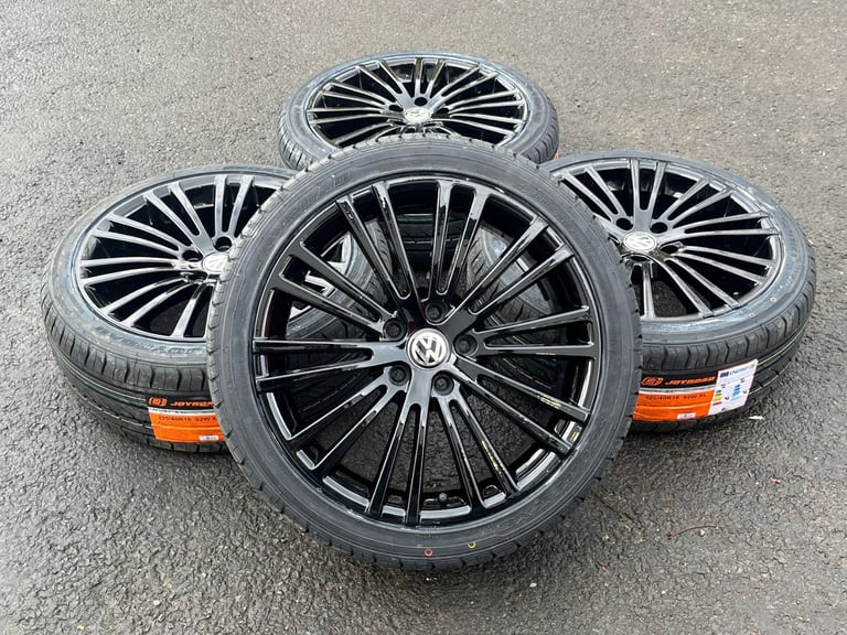 *Refurbished* 18" VW Golf R32 Style Alloy Wheels & Brand New Tyres 5x112 Gloss Black *P/X*