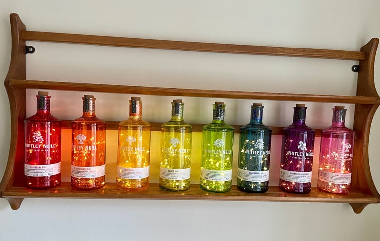 image for NEW Empty Whitley Neill Coloured Glass Bottle Lamps with USB Re-chargeable Fairy Lights NEW