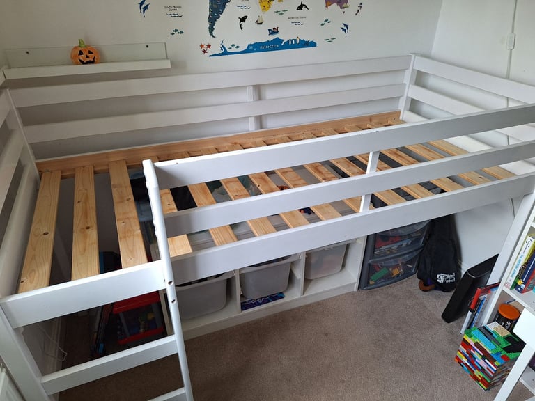 Mid sleeper shorty child bed frame white with kids mattress