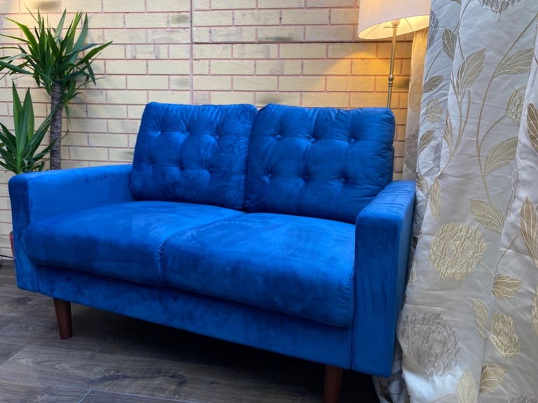 Premium Sofa Luxury Velvet Blue 2 Seater Sofa