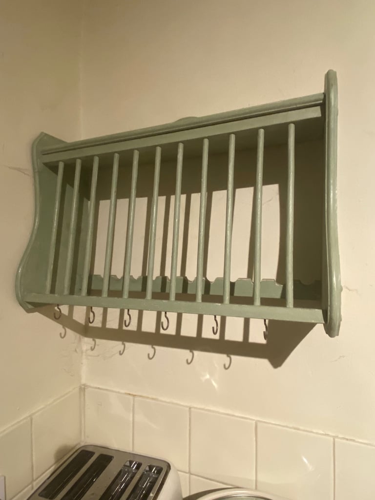 image for Wooden Plate Rack in Sage Green
