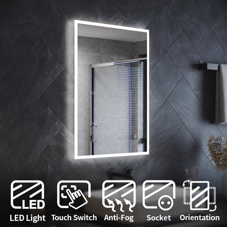 New Led Bathroom Mirror with Shaver Socket 700 x 500mm RRP £150 Our Price £95