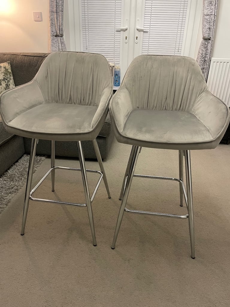 image for Next Soft velvet mid grey bar stool set  Amazing condition. Hardly used. Looks brand new