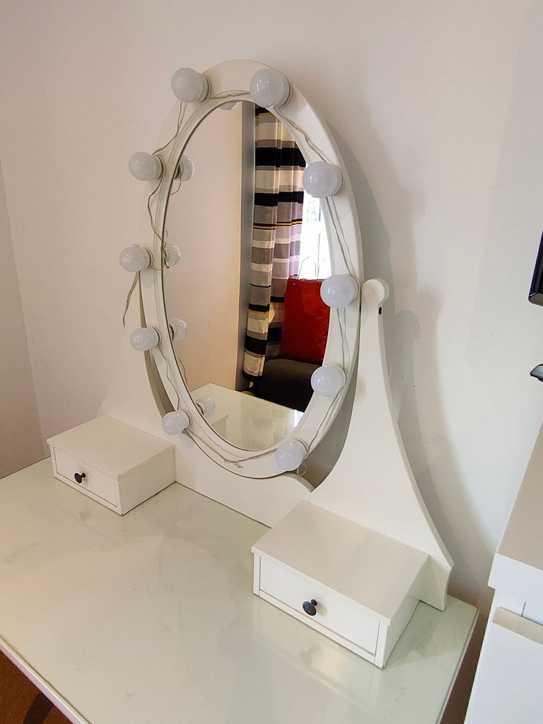 Ikea dressing table White vanity makeup mirror Hollywood lights