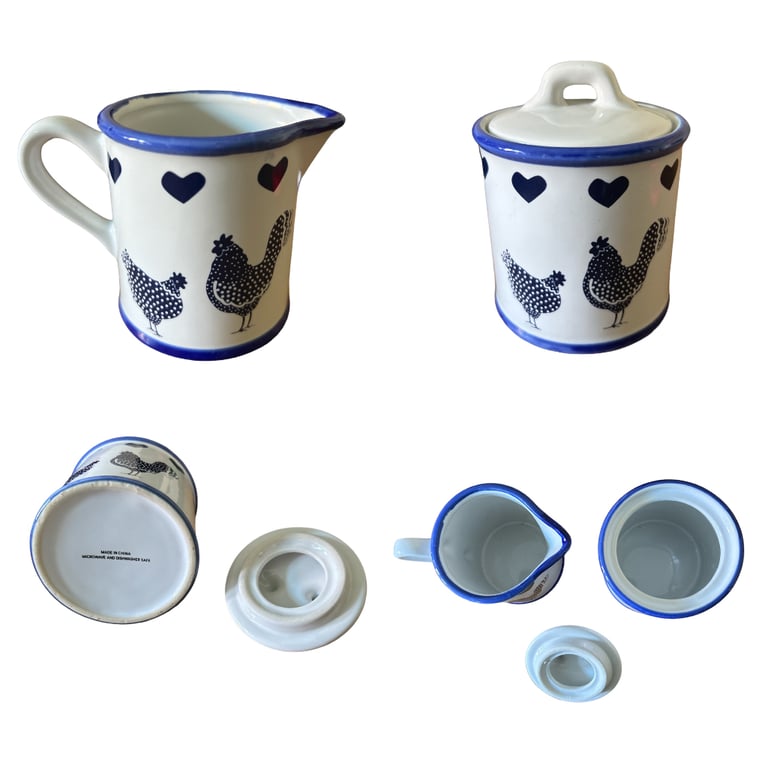 image for Milk & Sugar Pourer & Pot In Blue & White In Very Good Condition 