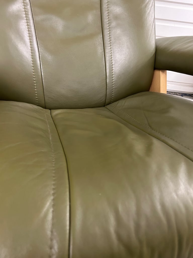 Ekornes Stressless Medium Signature Wing Dark Olive Leather Chairs & Footstool