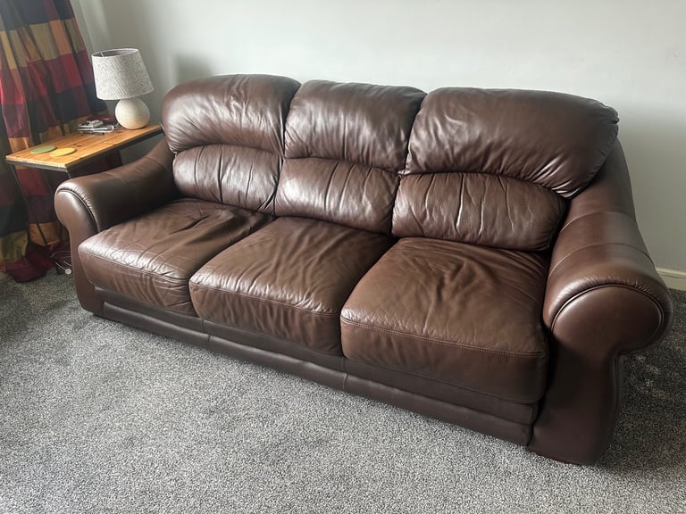image for 3 seater & 2 seater brown leather sofa 