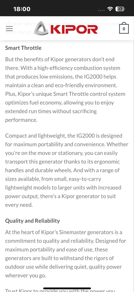 Kipor Ig2000 sinemaster suitcase petrol generator 
