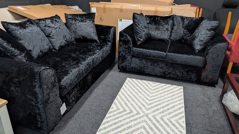 Black 3+2 Crushed Velvet Sofa Set 