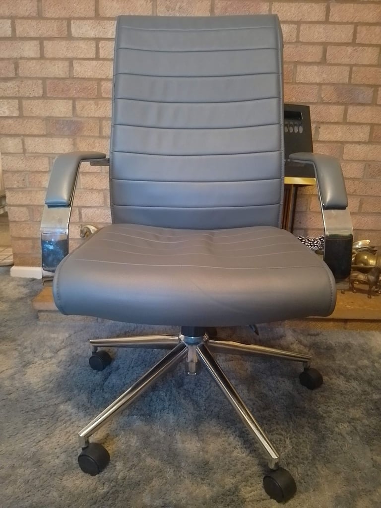 image for Grey Leather Adjustable Office chair with Arms.