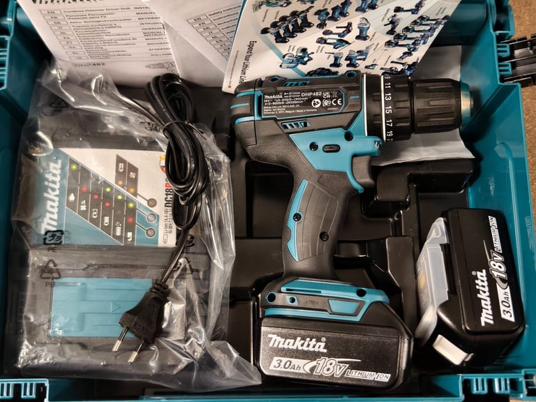 🟩 Makita DHP482JX13 Cordless Drill Set | 18V LXT | 2x 3.0Ah Batteries + 120-Piece
