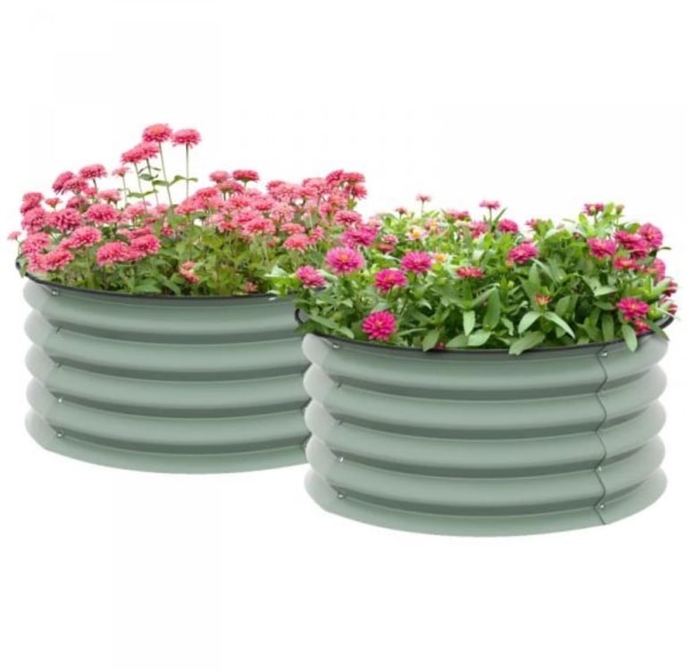 image for Outsunny Set of 2 Raised Garden Bed Metal Planter Box with Safety Edging, Green