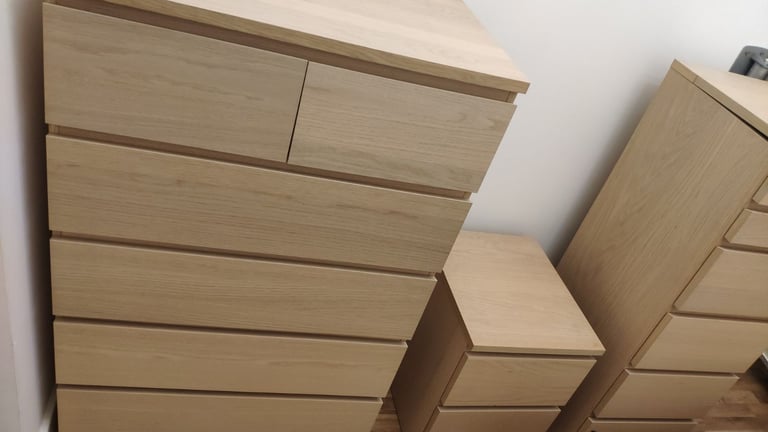 Fully Assembled Set of IKEA MALM Tall Chest of Drawers & Bedside Table / Vanity Mirror Unit 