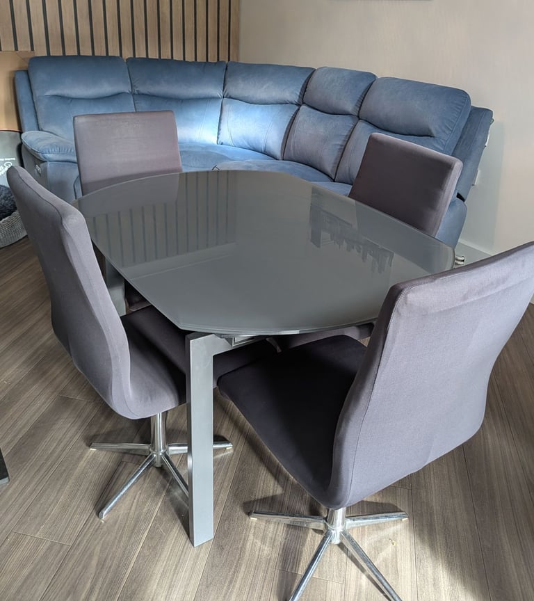 image for Dwell Gracili Grey 4-8 Seater Extendable Glass Dining Table & 6 Dwell chairs