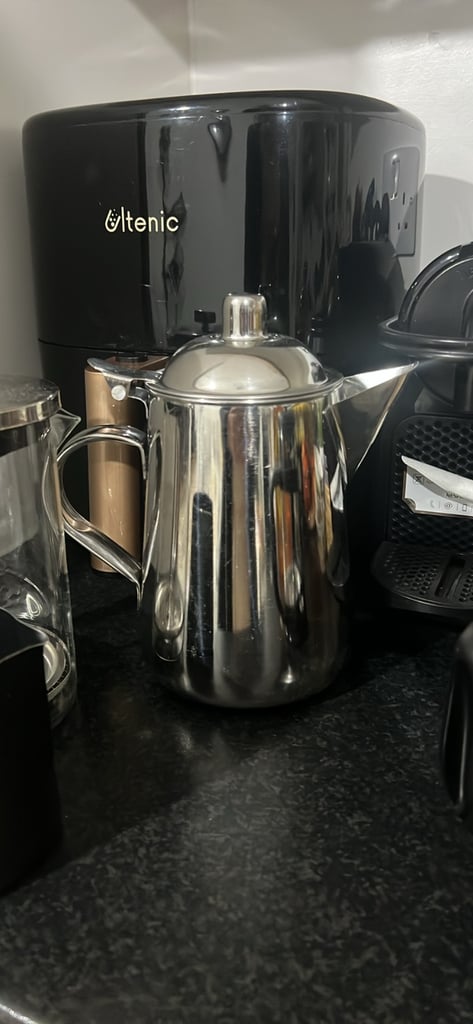X4 Milk jug ,X2 Black Cafetiere coffee Espresso jug and tea pots all together