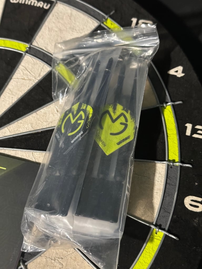 (Brand New) WINMAU Michael Van Gerwen MVG Dartboard With Cabinet, Darts and Accessories