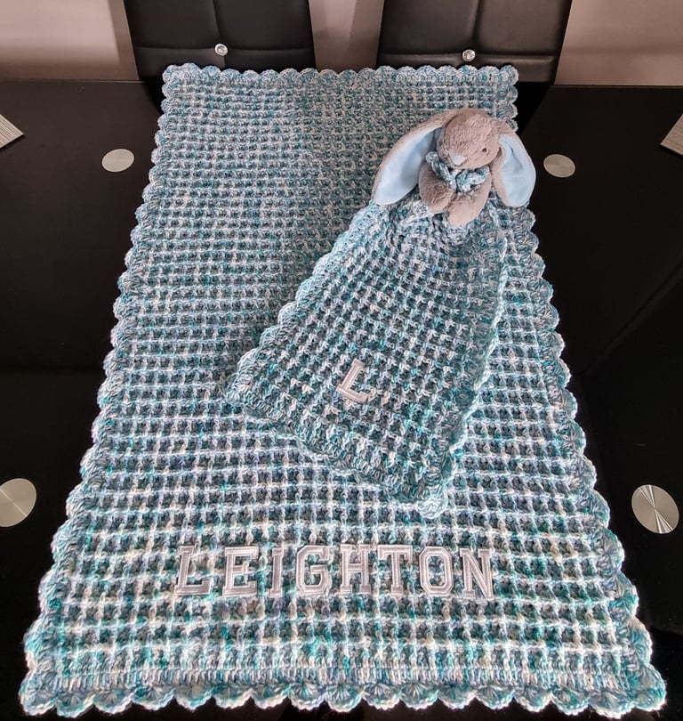 Crochet Baby Blanket, Personalised, Boys and Girls colours available