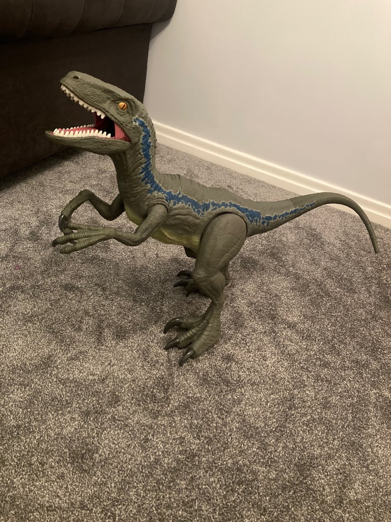image for Super Colossal Velociraptor Blue Action Figure 3.5 Feet Long with Eating Feature
