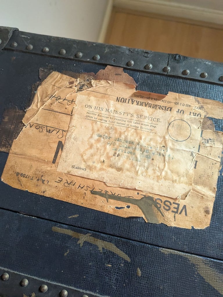 Antique WW1 Military Travelling Trunk Orderlee Suitcase Navy