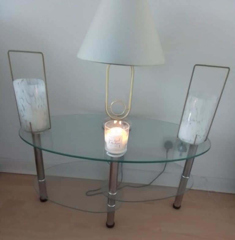 Chrome and tempered glass matching set of modern living room furniture for sale.!