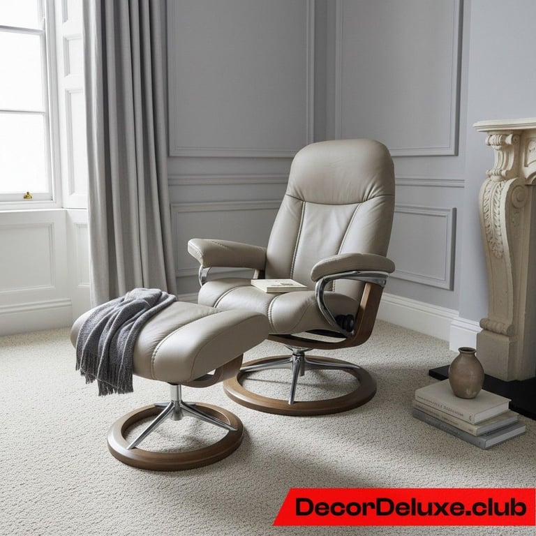 image for Nearly New Ekornes Stressless Consul Leather Recliner & Footstool, Delivery Avail 006A