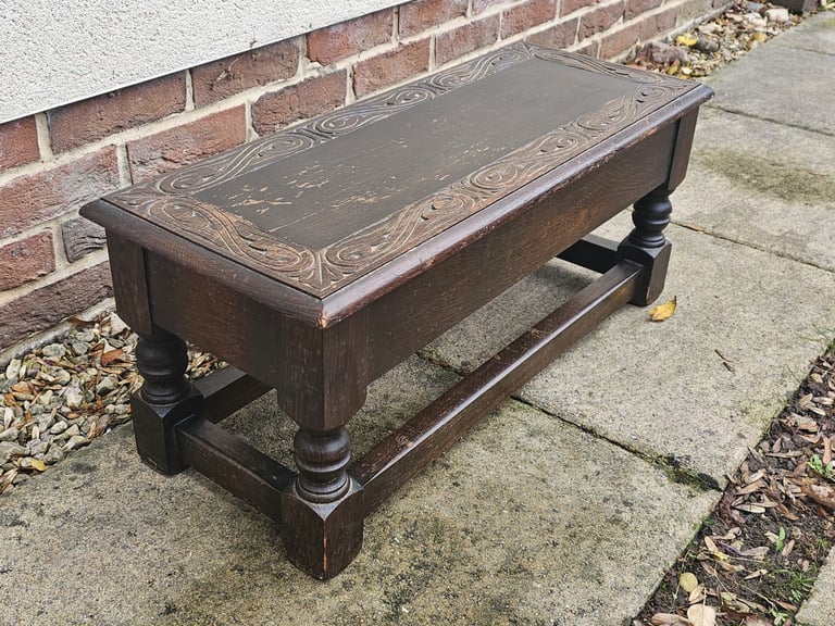 Antique oak joint stool with storage 