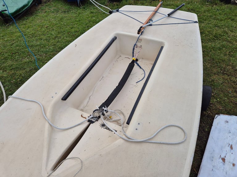 Laser sailing dinghy with launching trolley