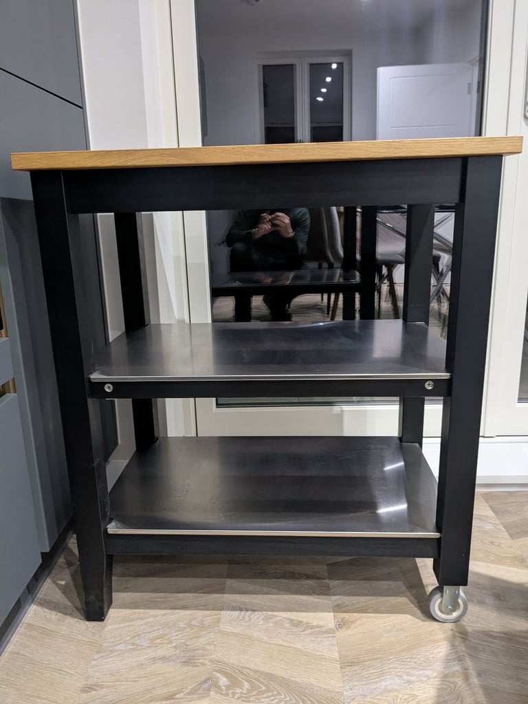 image for STENSTORP kitchen trolley 79x51x90 black-brown/oak