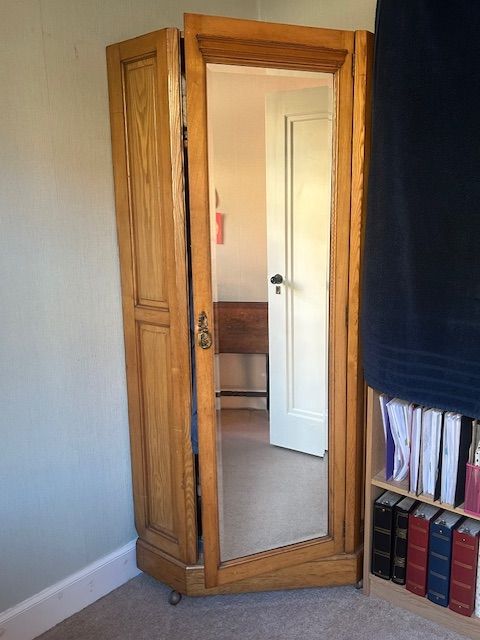 image for Solid Pine Corner Wardrobe with full length mirrored door