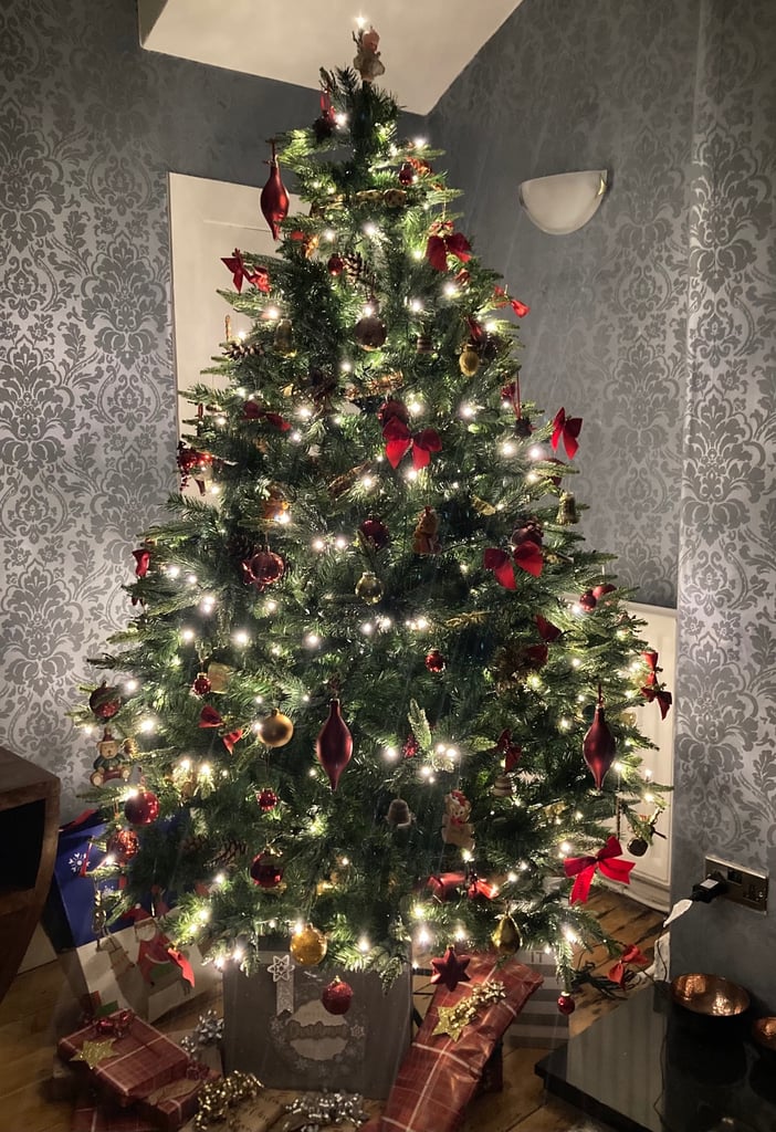 pre-lit Christmas tree plus decorations 