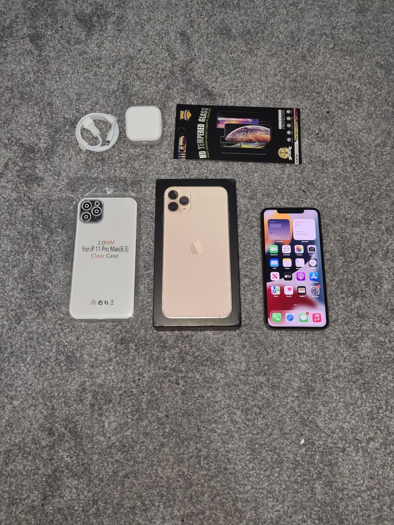 image for Iphone 11 Pro Max Bundle 87% Batt 64GB Unlocked Gold Warranty 