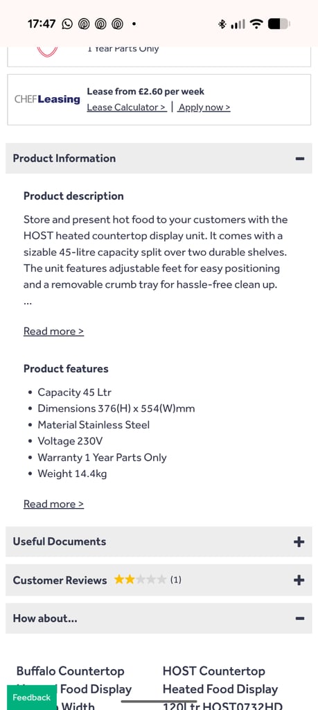 Heated food display cabinet 