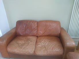 2 x 2 Seater Leather Settee & Matching Leather Pouffe