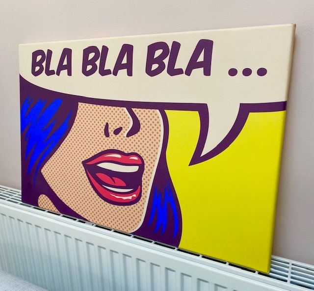 LARGE POP ART WALL CANVAS, ROY LICHTENSTEIN STYLE, BLA BLA, COLOURFUL